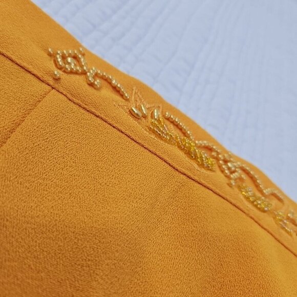 Sara Ann Pencil Dress Women's 12 Golden Yellow Embellished Elastic Waist Zipper - Picture 4 of 12